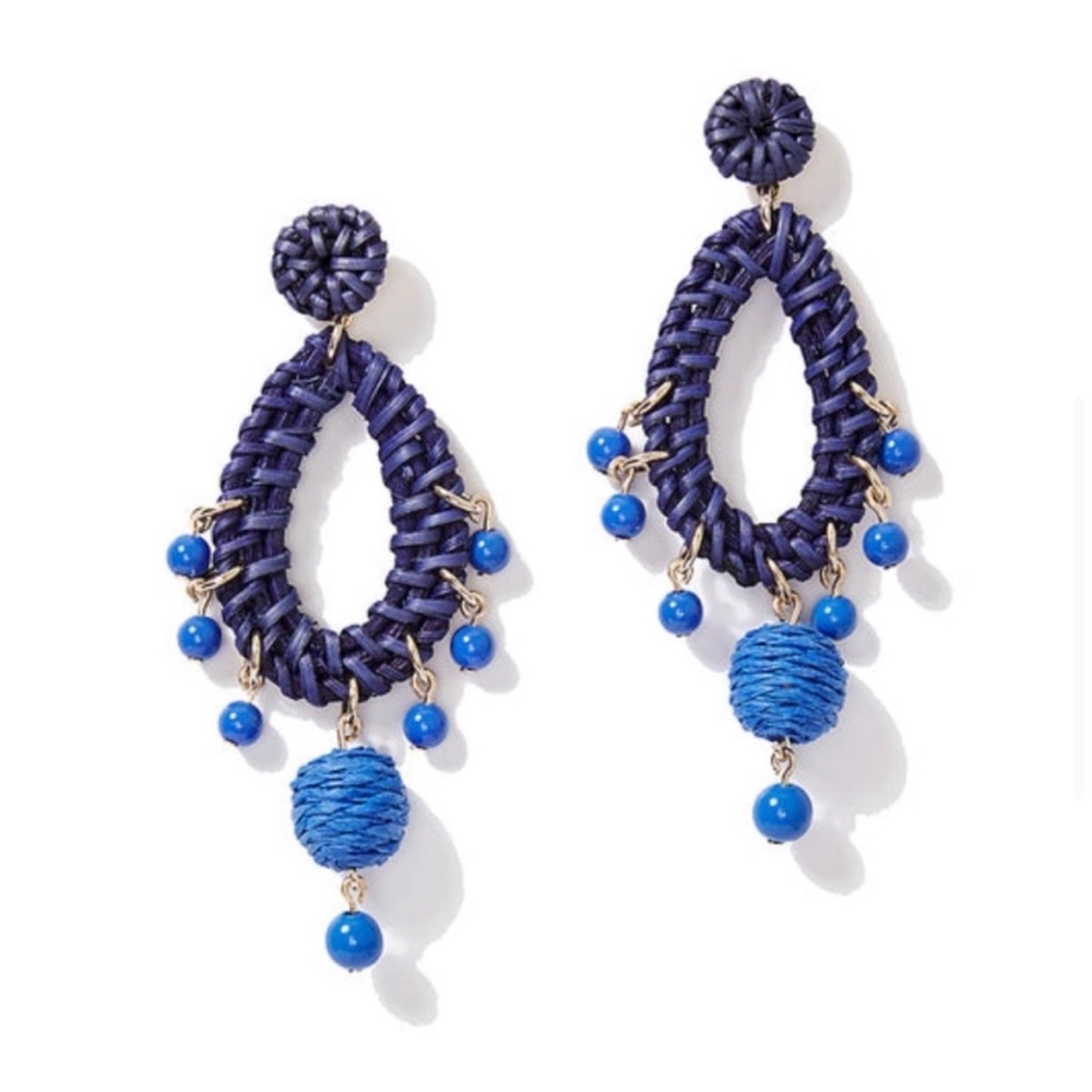 Lilly Pulitzer Alba Blue Raffia Earrings NWT